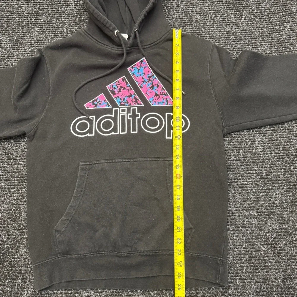 Adidas Aditop Black Graphic Hoodie Pink Blue Splatter‎ Logo Pullover Mens Medium